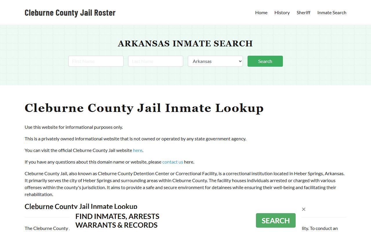 Cleburne County 72 Hour Booking sheriff office home page