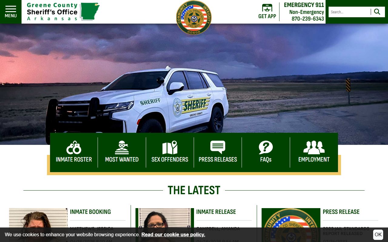 Greene County 72 Hour Booking sheriff office home page