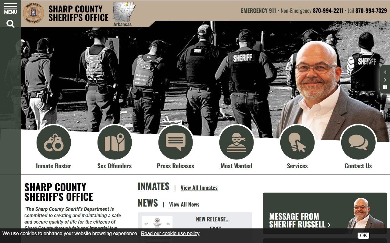 Sharp County 72 Hour Booking sheriff office home page