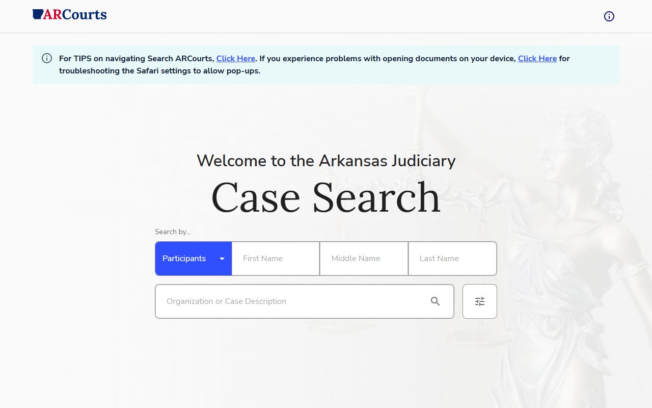 Arkansas 72 Hour Booking case lookup via CourtConnect portal