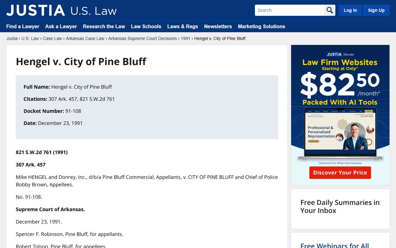 Arkansas 72 Hour Booking case law Hengel v. City of Pine Bluff